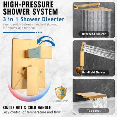 Sistema ducha lluvia 12" caño pared alta presión