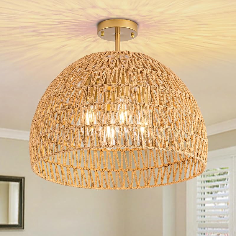 Lámpara techo ratán 4 luces 20" cocina dormitorio