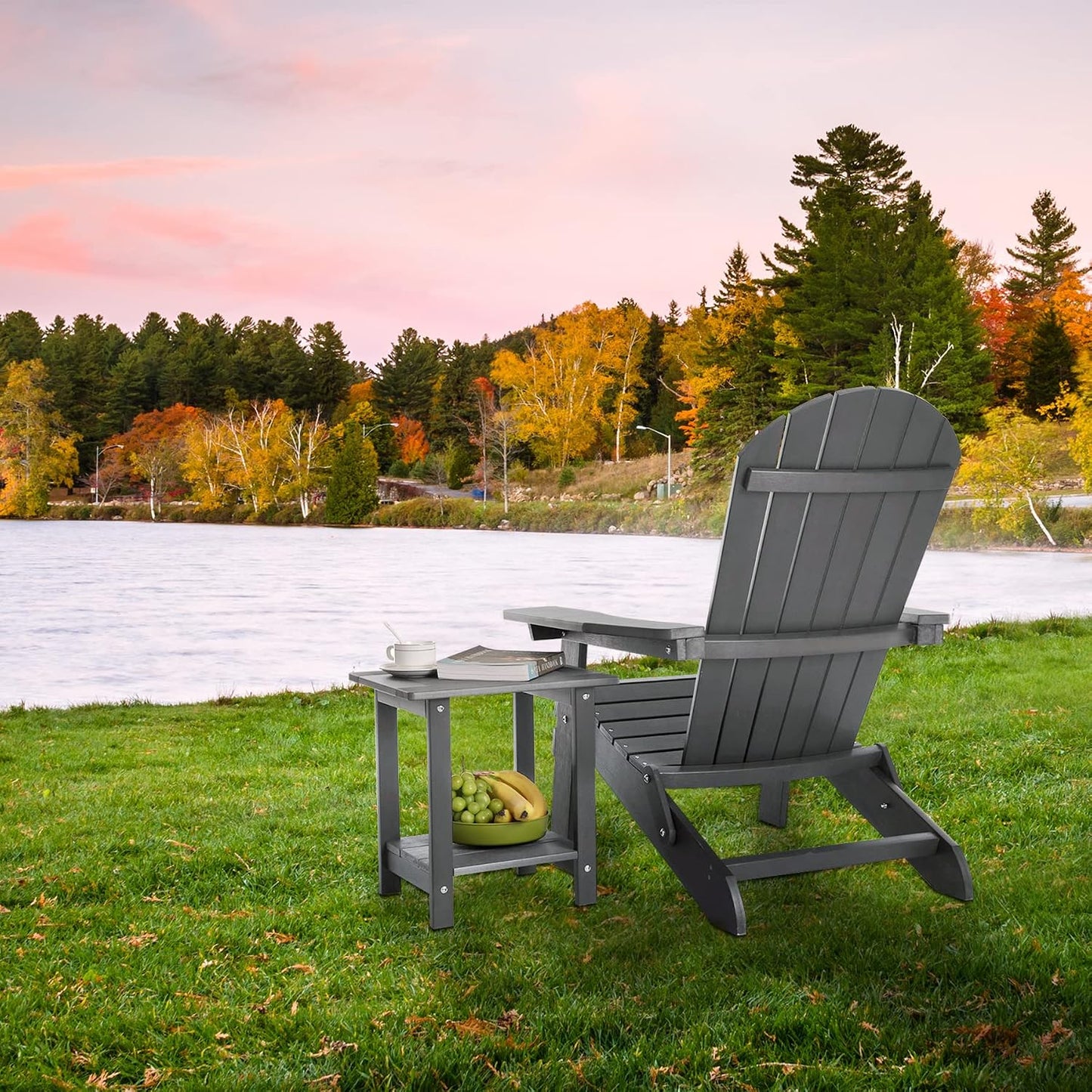 Mesa auxiliar doble Adirondack exterior gris