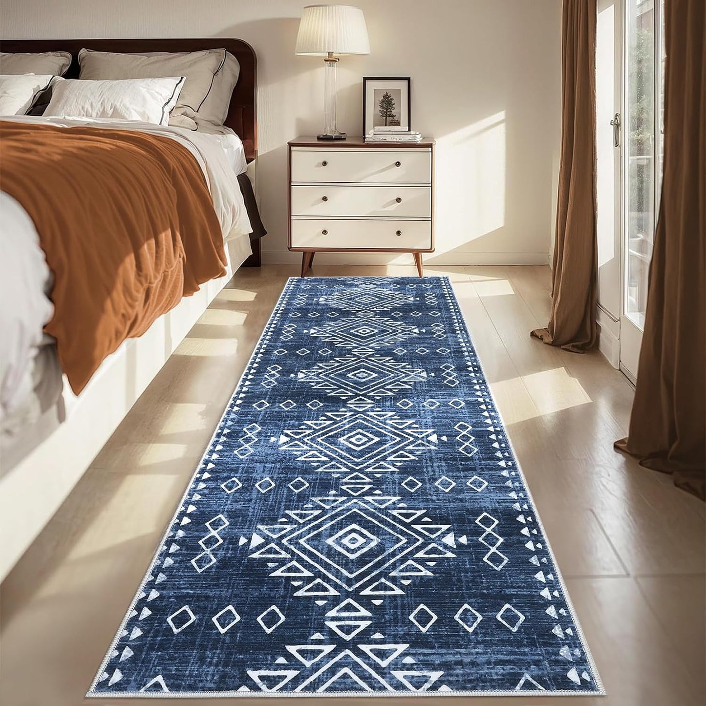 Alfombra geométrica 2x6ft color azul antiderrap