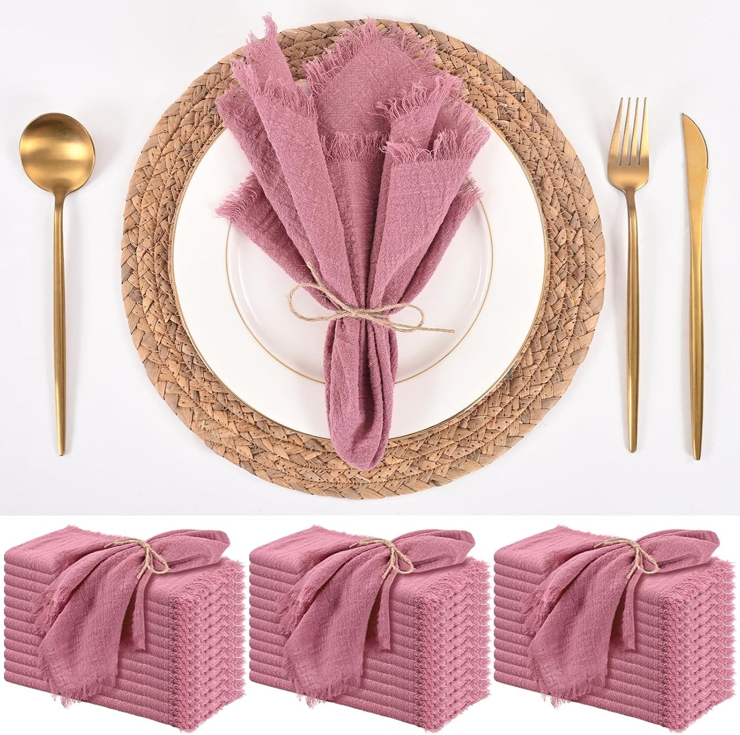 36 Pzas Servilletas Tela Rosa 16x16pulg Reutilizables