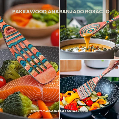 Set 7 Pzas Utensilios Cocina Madera Pakkawood Naranja