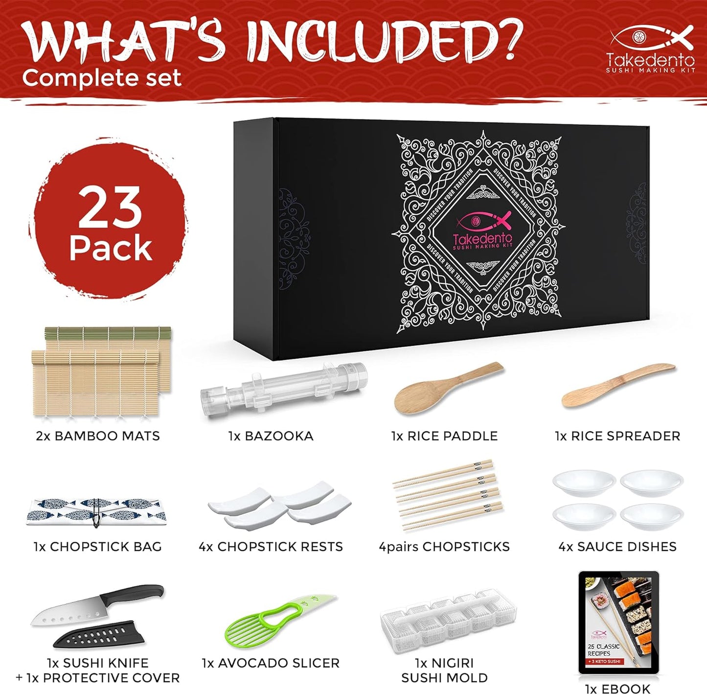 Kit 23 Pzas para hacer sushi con bazuca transparente