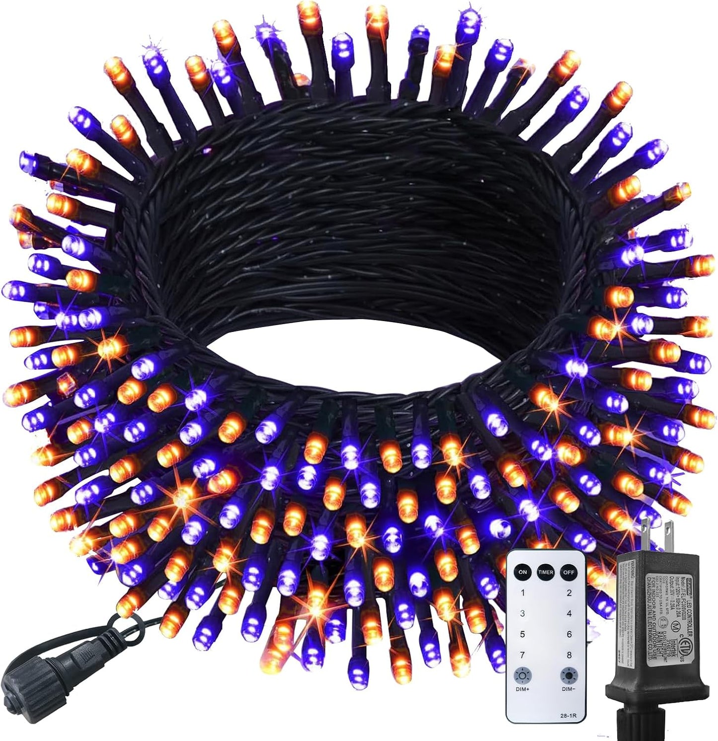 Luces navidad cuerda parpadeantes 300led 100ft púrpura naranja