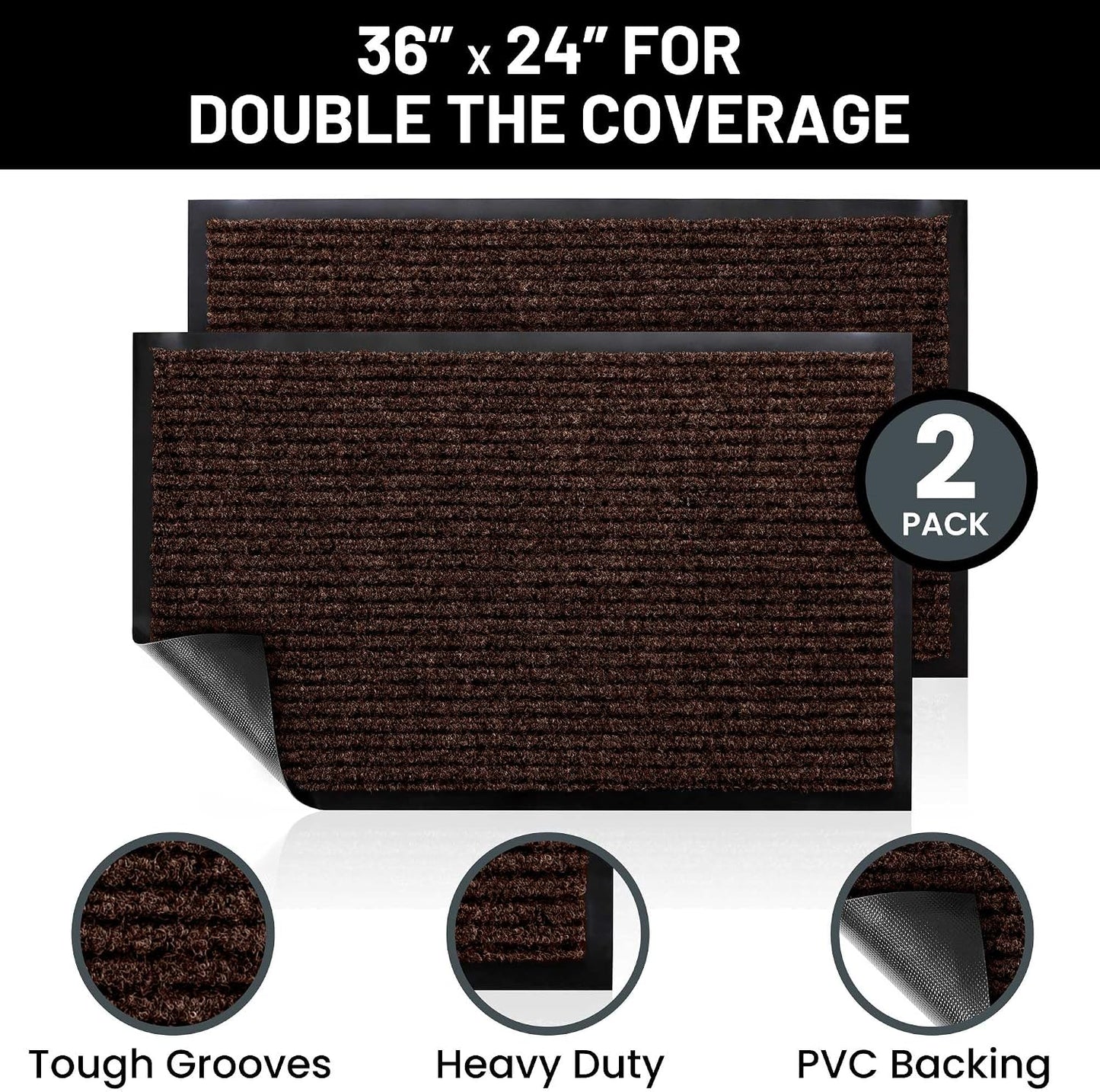 2 Tapetes Puerta 36x24" Color Marrón Oscuro