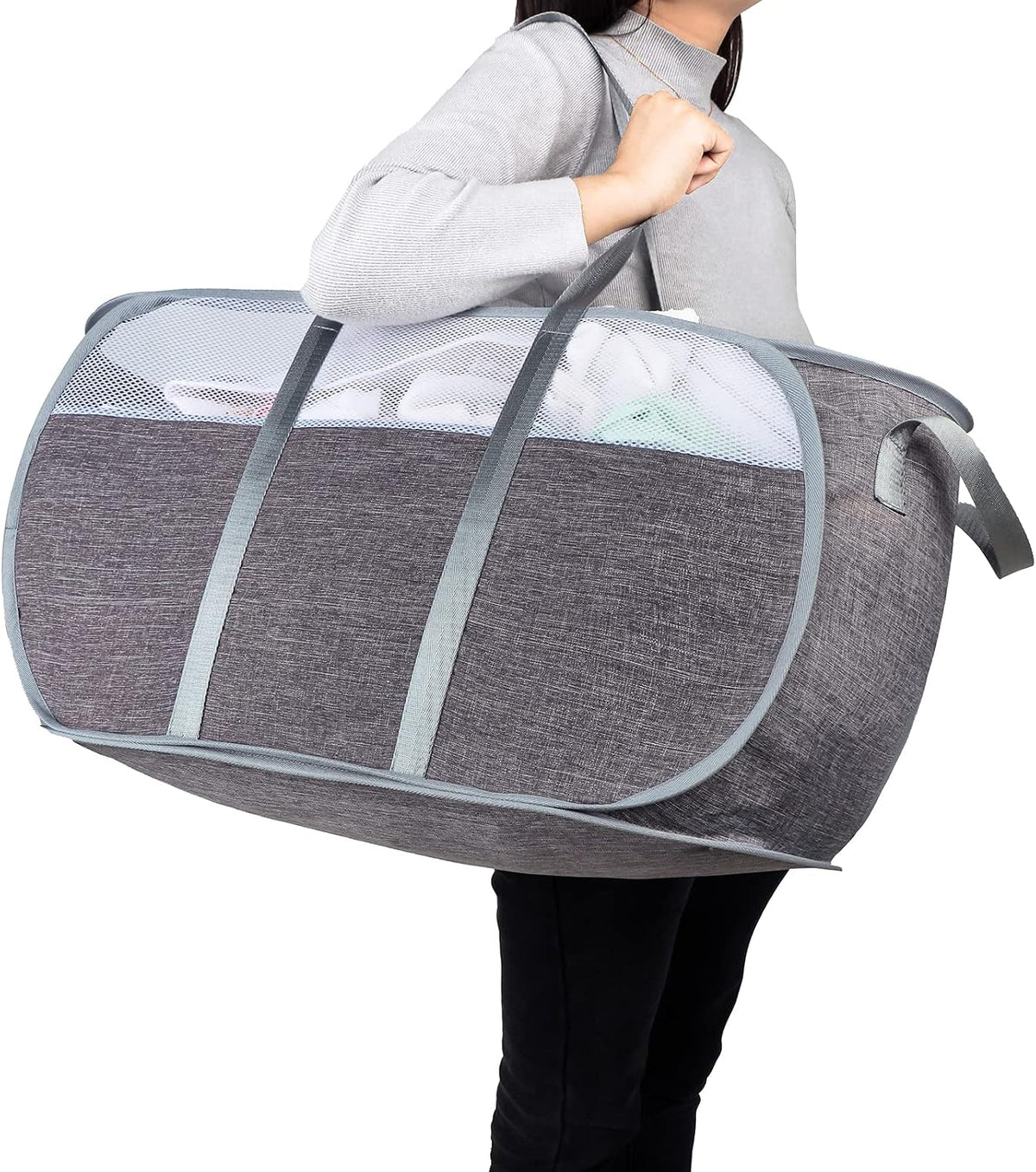 Cesta lavandería plegable con asas duraderas gris