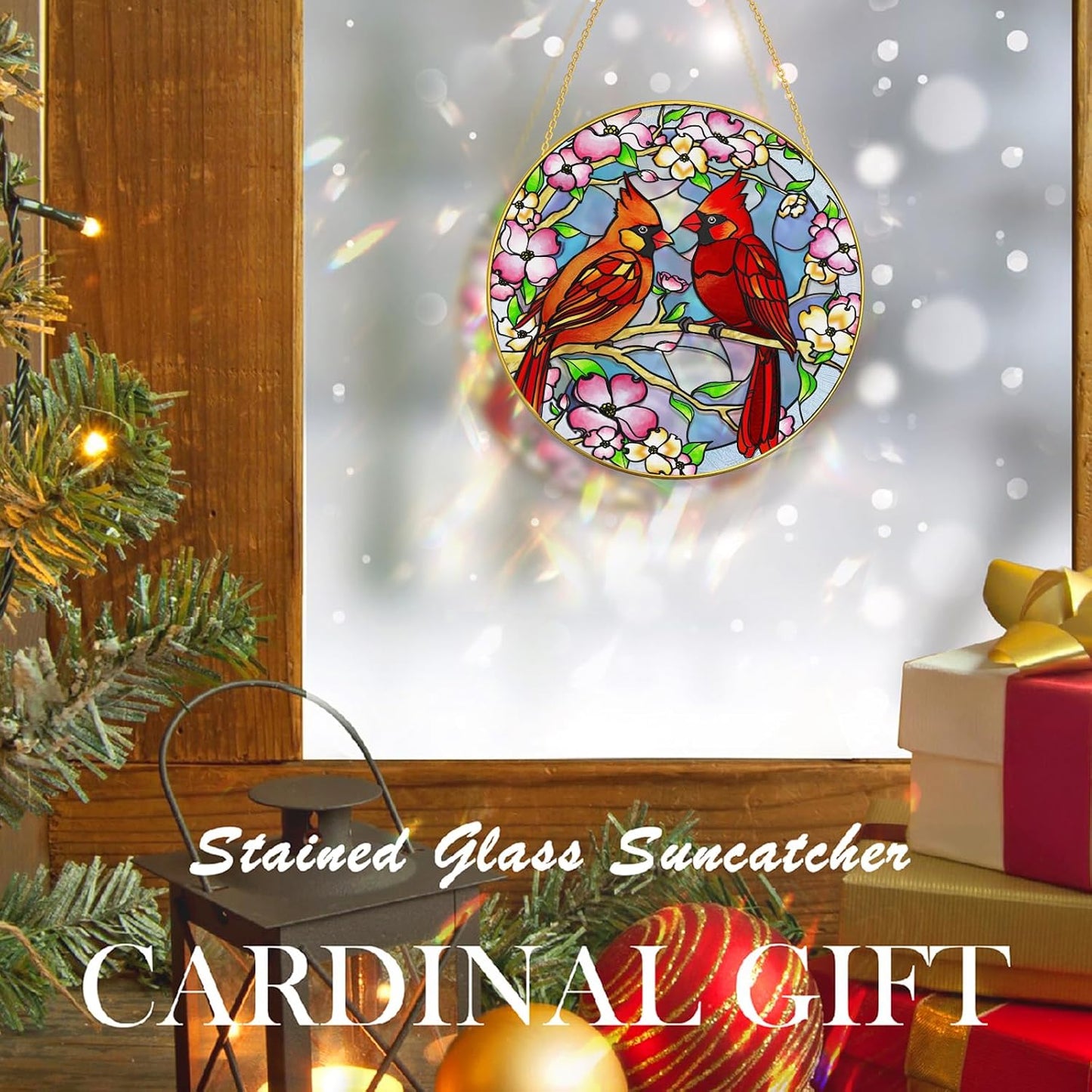 Atrapasol Cardinal de Vidrio Emplomado 6.4" para Decoración