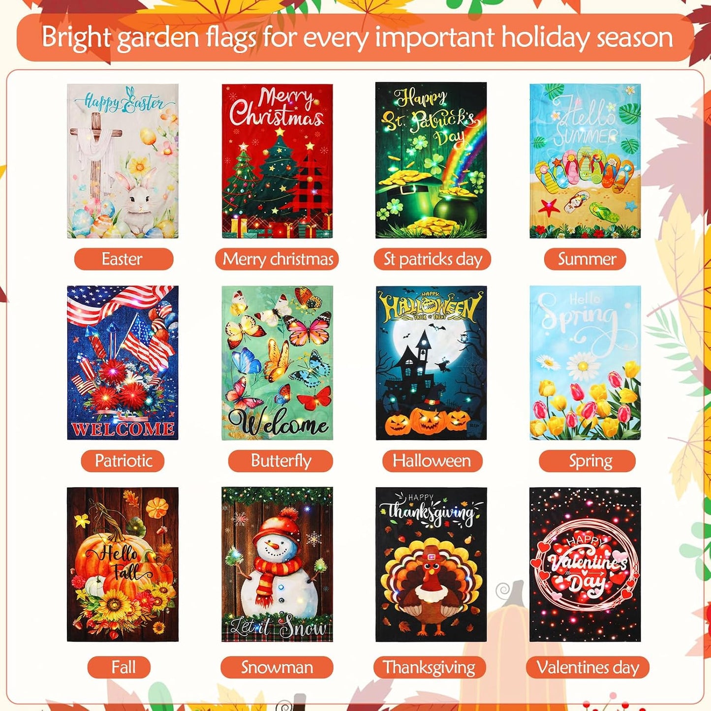 12 Banderas Solares LED Doble Cara Jardín 12x18pulg