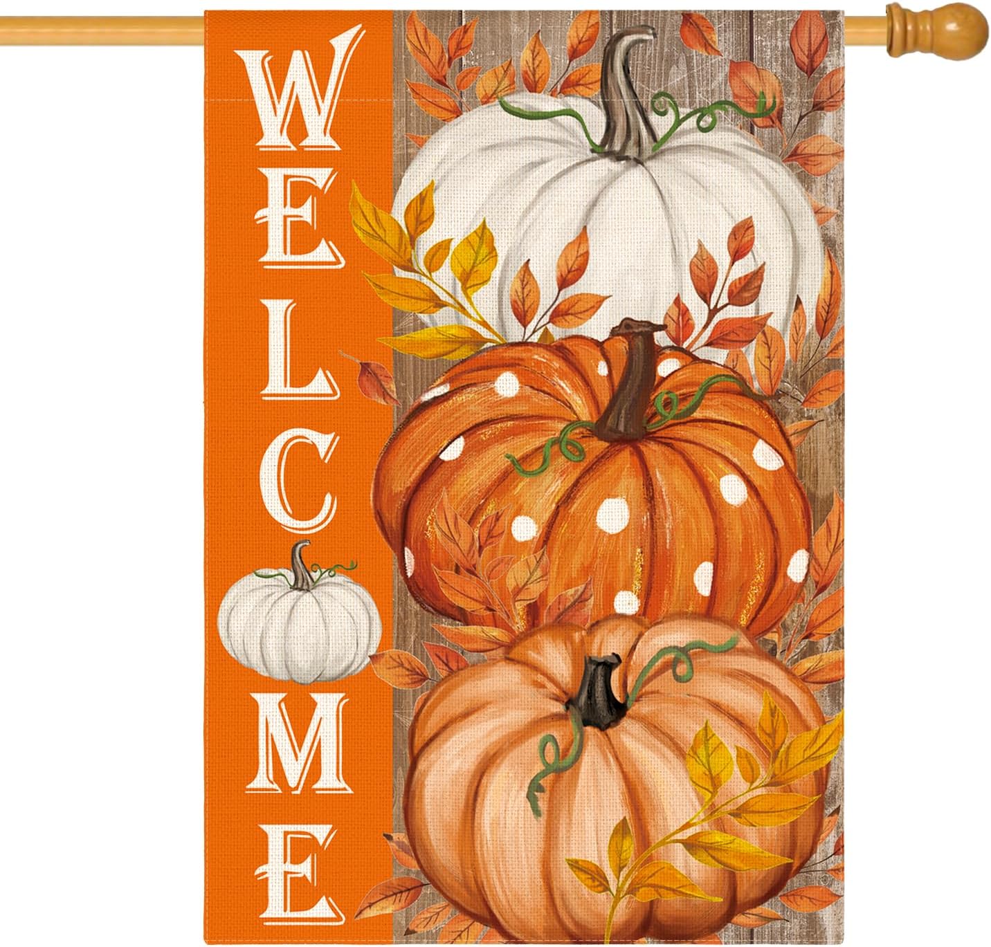 Bandera calabaza otoño 28x40" doble cara exterior