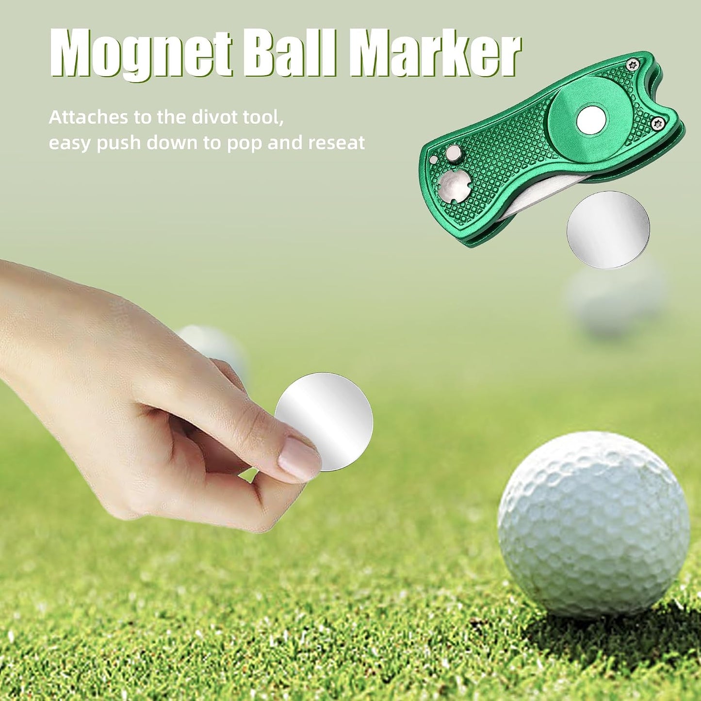 Herramienta divot golf plegable con botón y magnético set 2-6