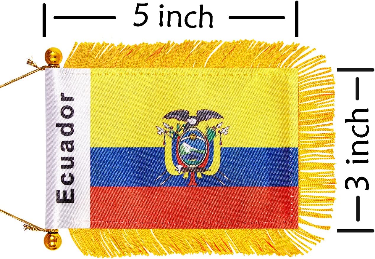Bandera Ecuador 3x5pulg mini para auto ventosa dorada