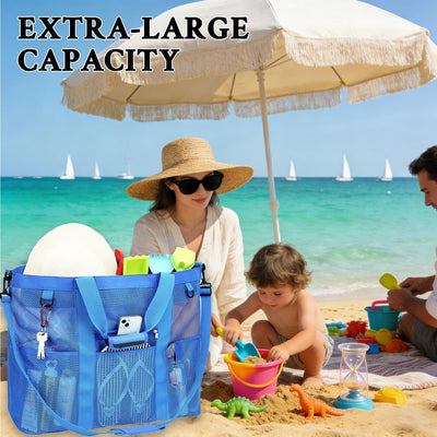 Bolsa playa malla grande con bolsillos para familia y vacaciones