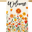 Bandera bienvenida flores otoño 28x40" doble cara exterior