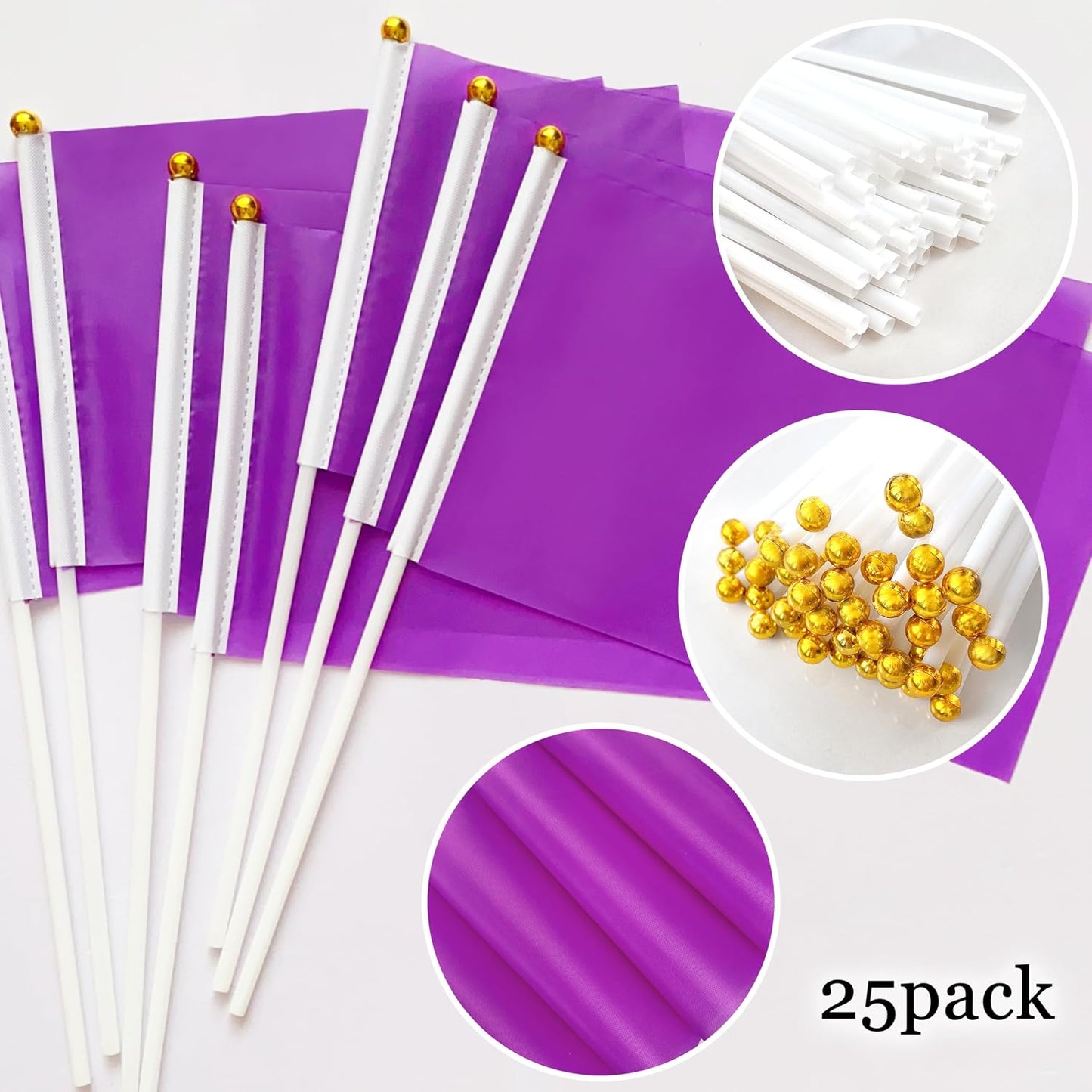 25 Banderas Mini Moradas 5x8pulg Decoración Fiesta