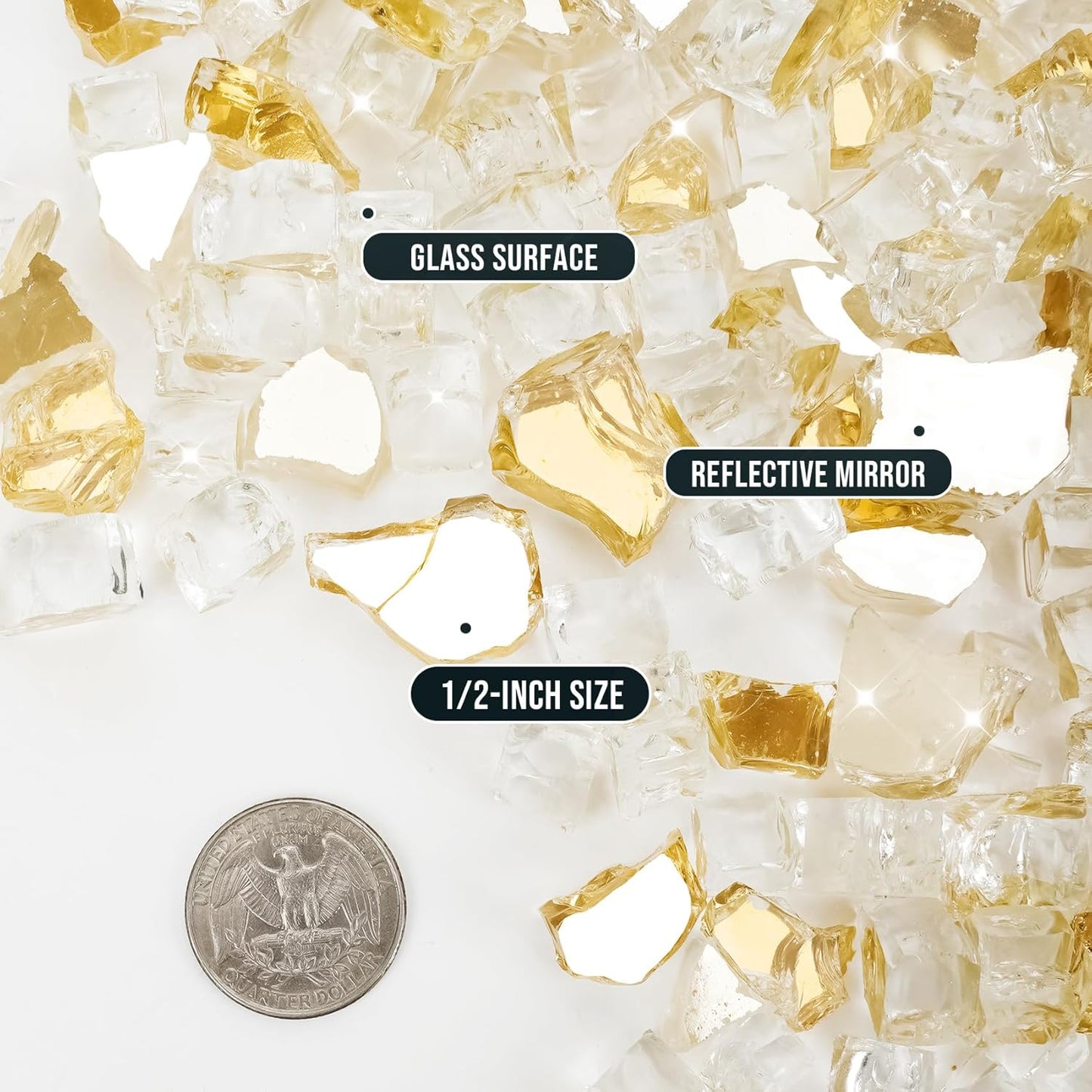 Rocas vidrio reflectante dorado 15lb hoguera
