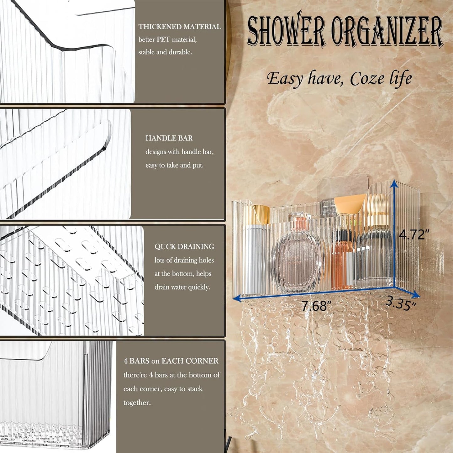Organiz. adhesivo puerta 2uds transparente baño cocina