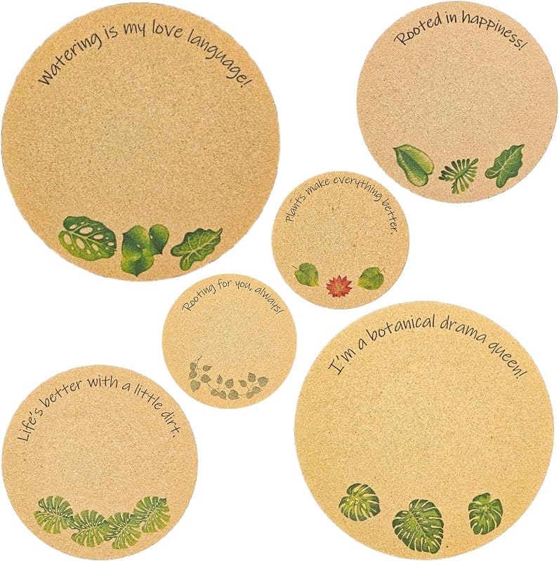 6 Pzas Posavasos Corcho Plástico para Plantas 4-8pulg Estampado