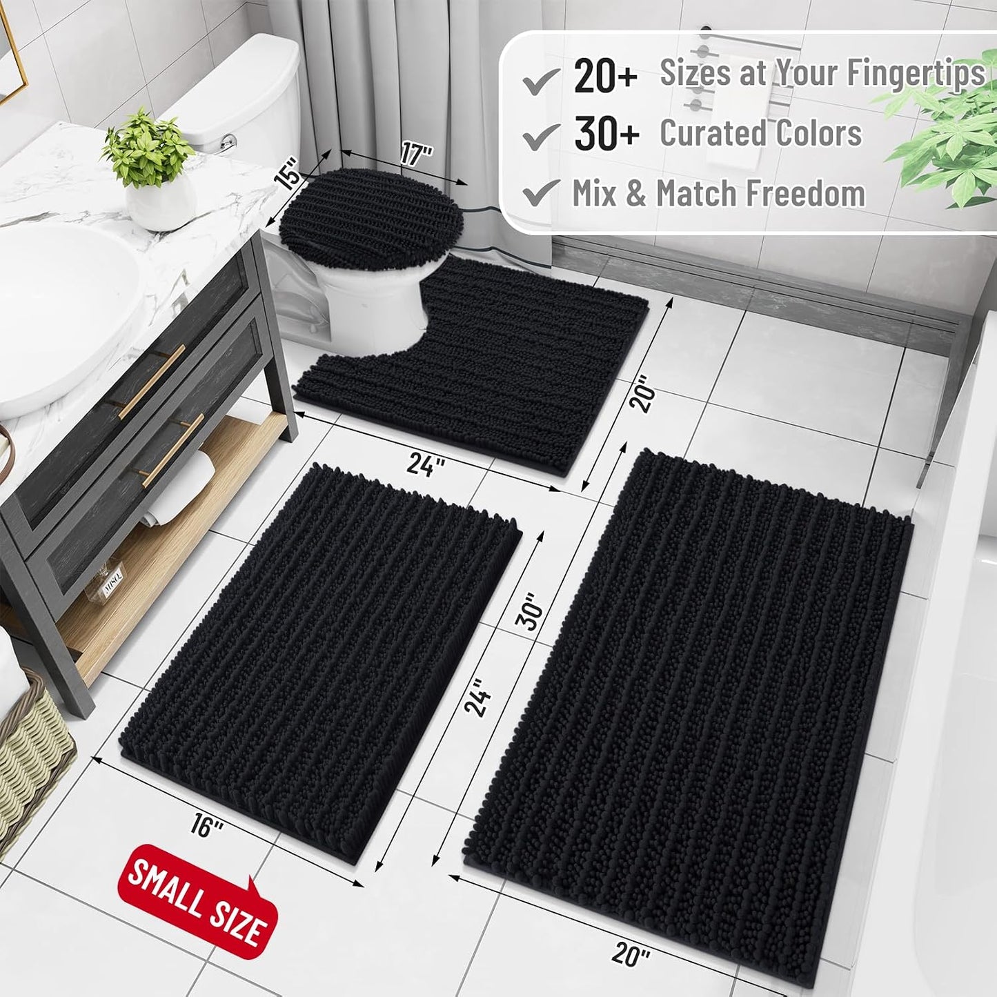 3 Alfombras Baño Chenilla Antiderrap Absorbentes