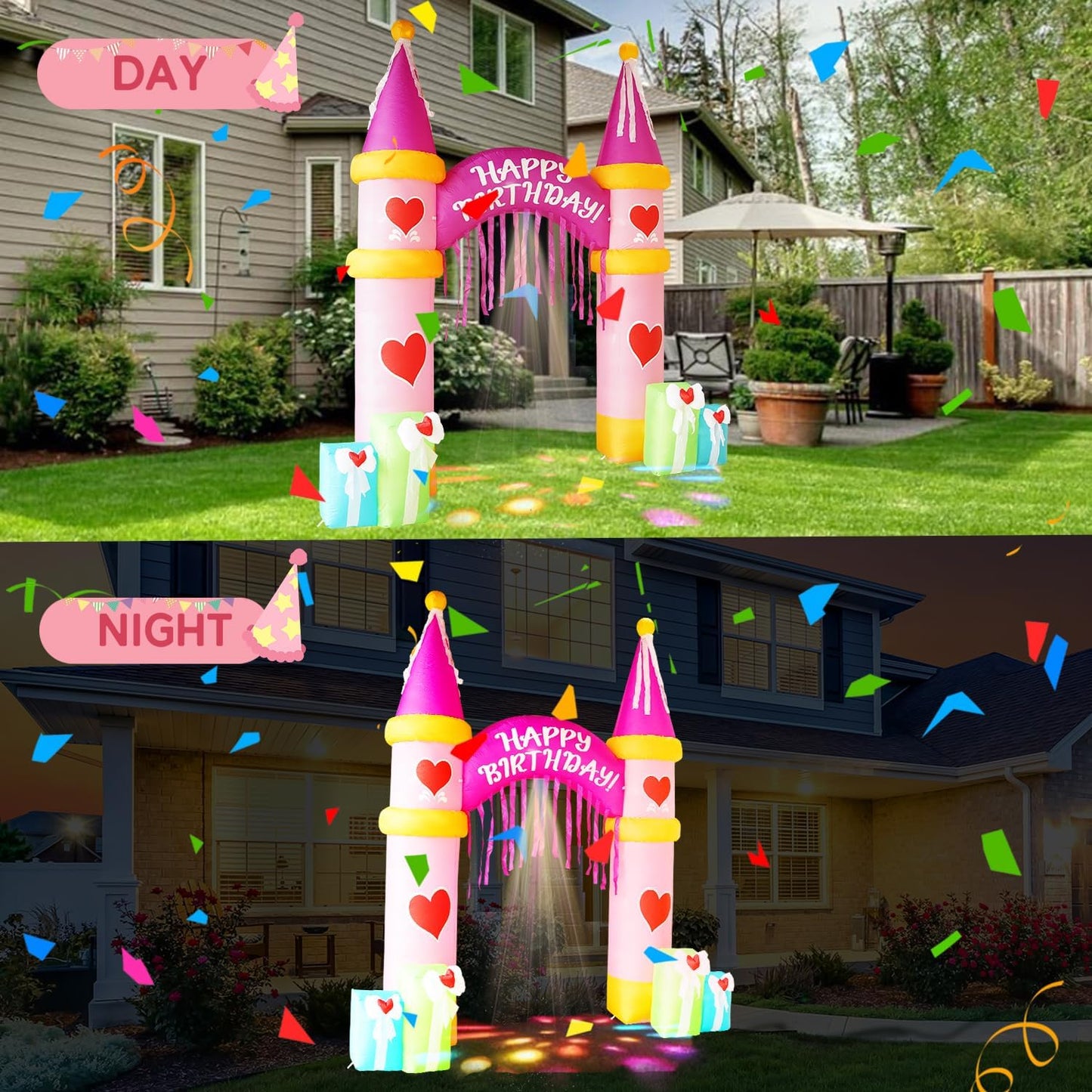 Arco cumpleaños inflable 10ft con luces LED para jardín