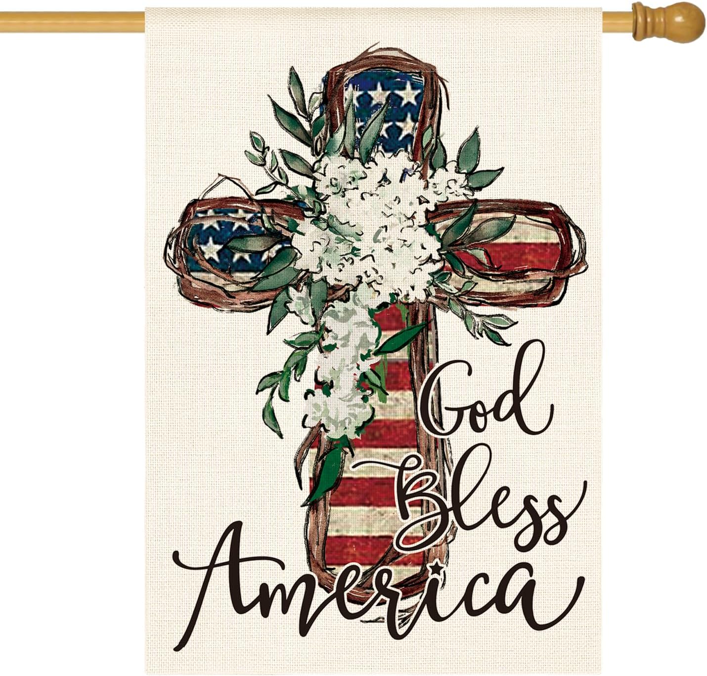 Bandera patriótica doble cara 28x40" God Bless America
