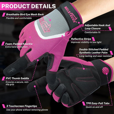 Guantes trabajo mujer seguridad tactiles transpirables rosa