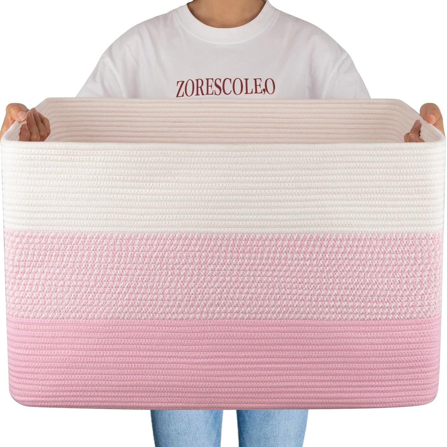 Cesta manta 108L sala 25x16x16" rosa y blanco
