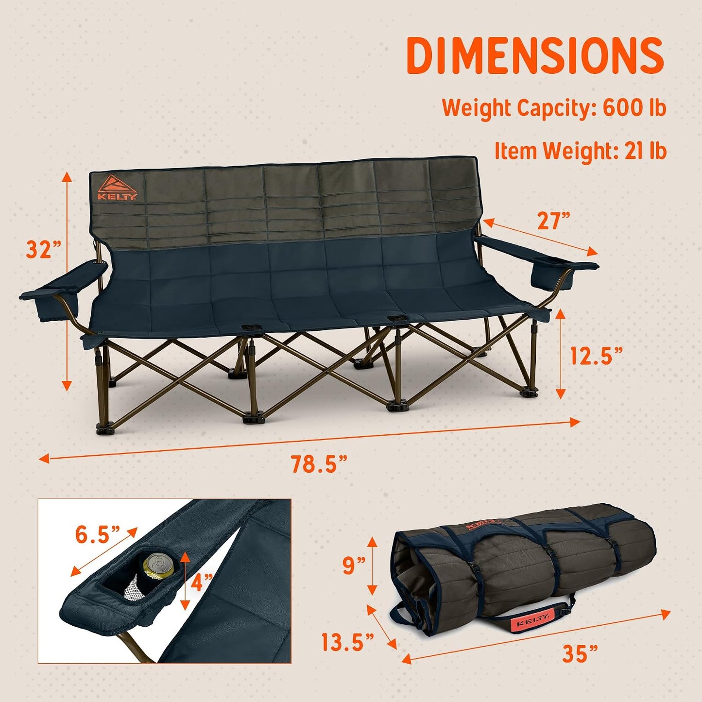Silla campamento 3 personas banco extragrande resistente