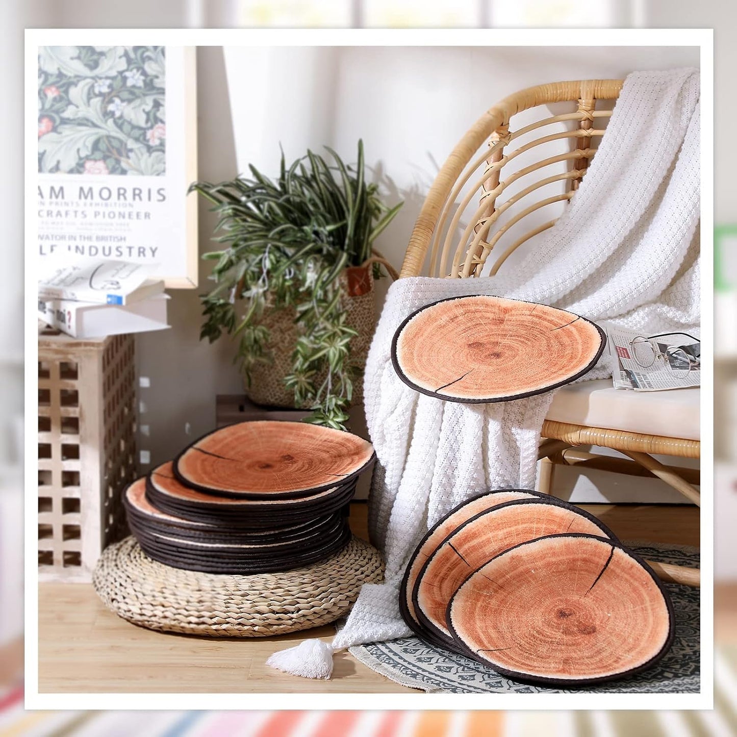 24 Tapetes Circulares 13.78pulg Madera Suave Preescolar