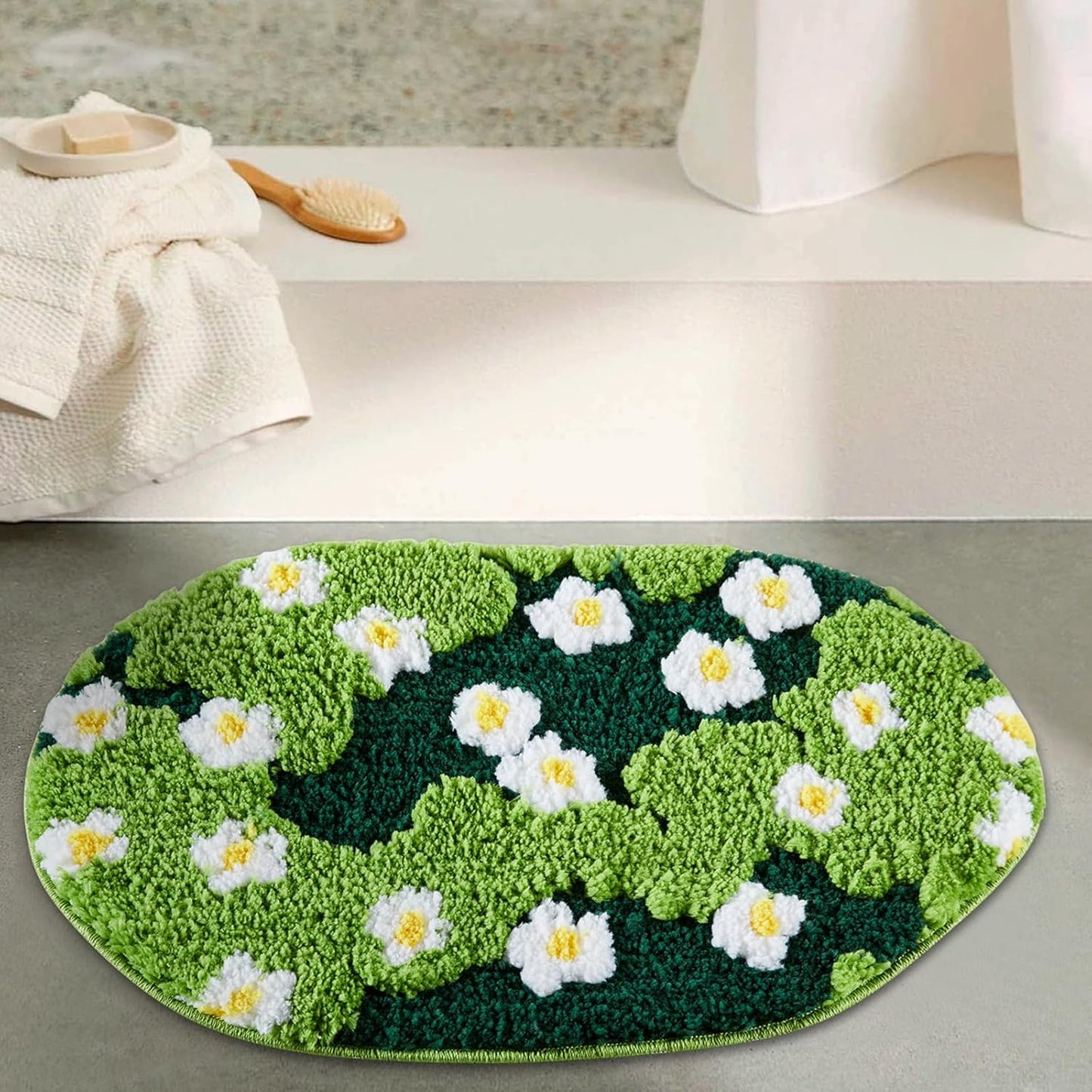 Alfombra baño microfibra hierba 16x24pulg antideslizante boho