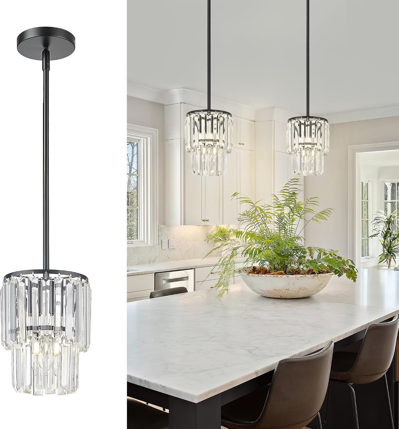 Lámpara colgante cristal negro 2 niveles 6.5pulg