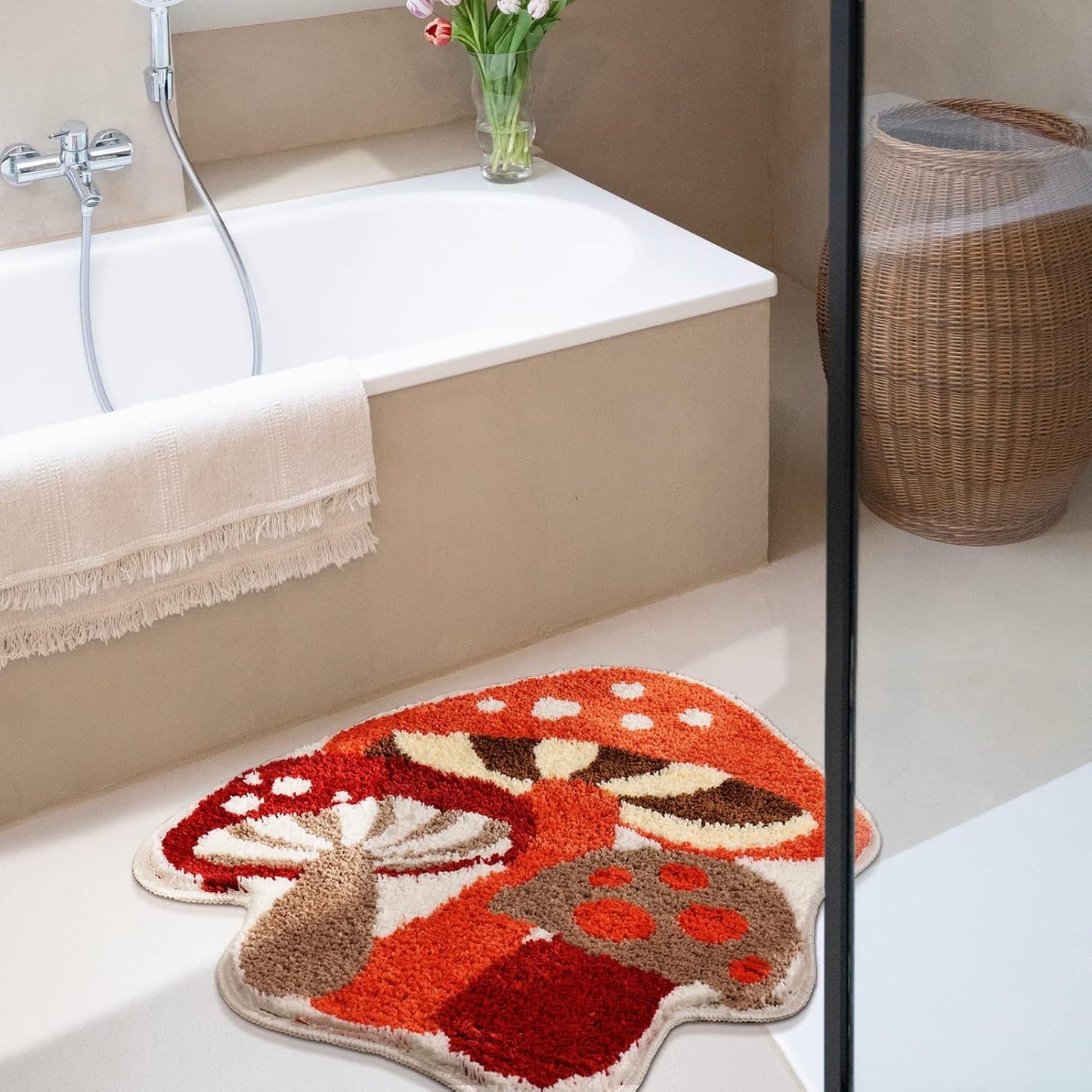 Alfombra baño antiderrap hongo rojo absorbente suave