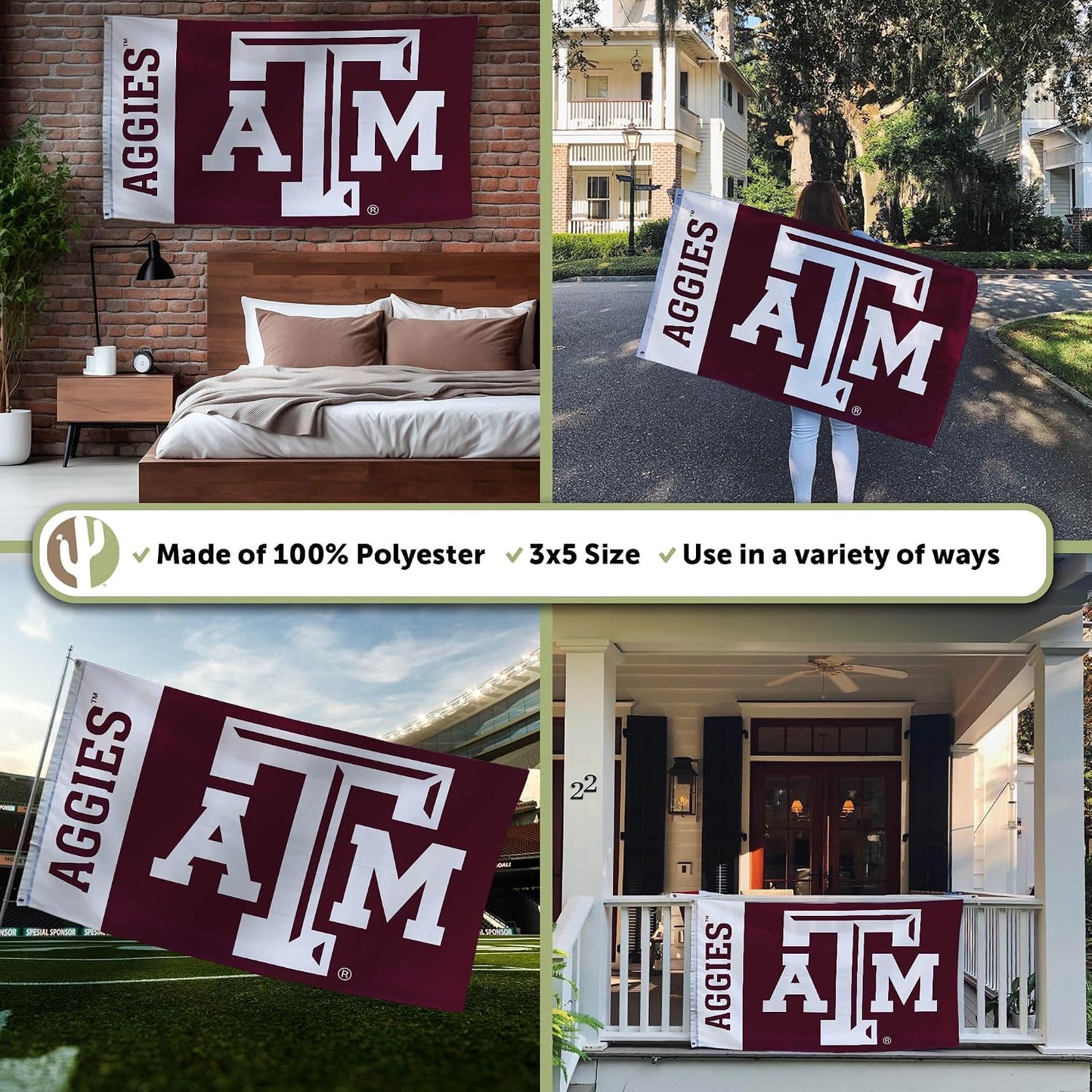Banderas Texas A&M 3x5pies 100% poliéster interiores exteriores