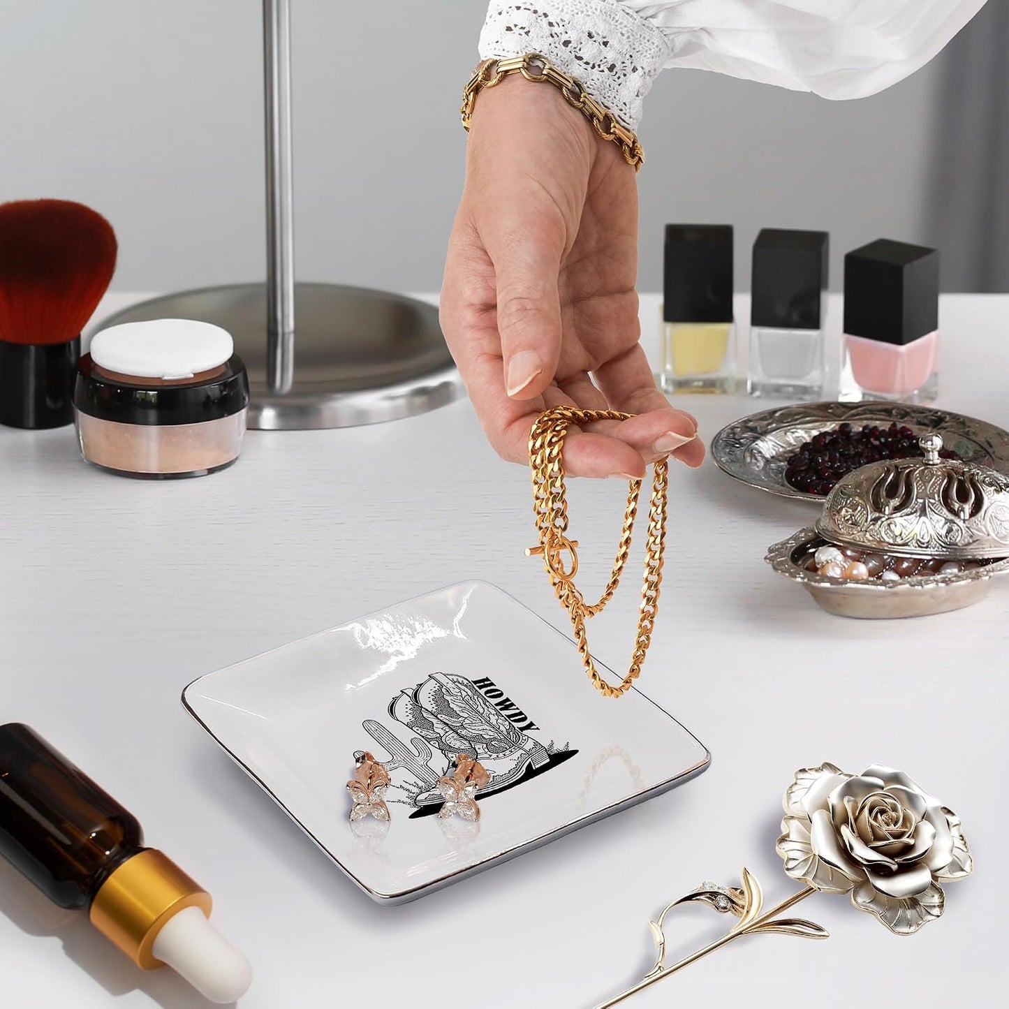 Bandeja cerámica para aretes y anillos niña regalo escuela