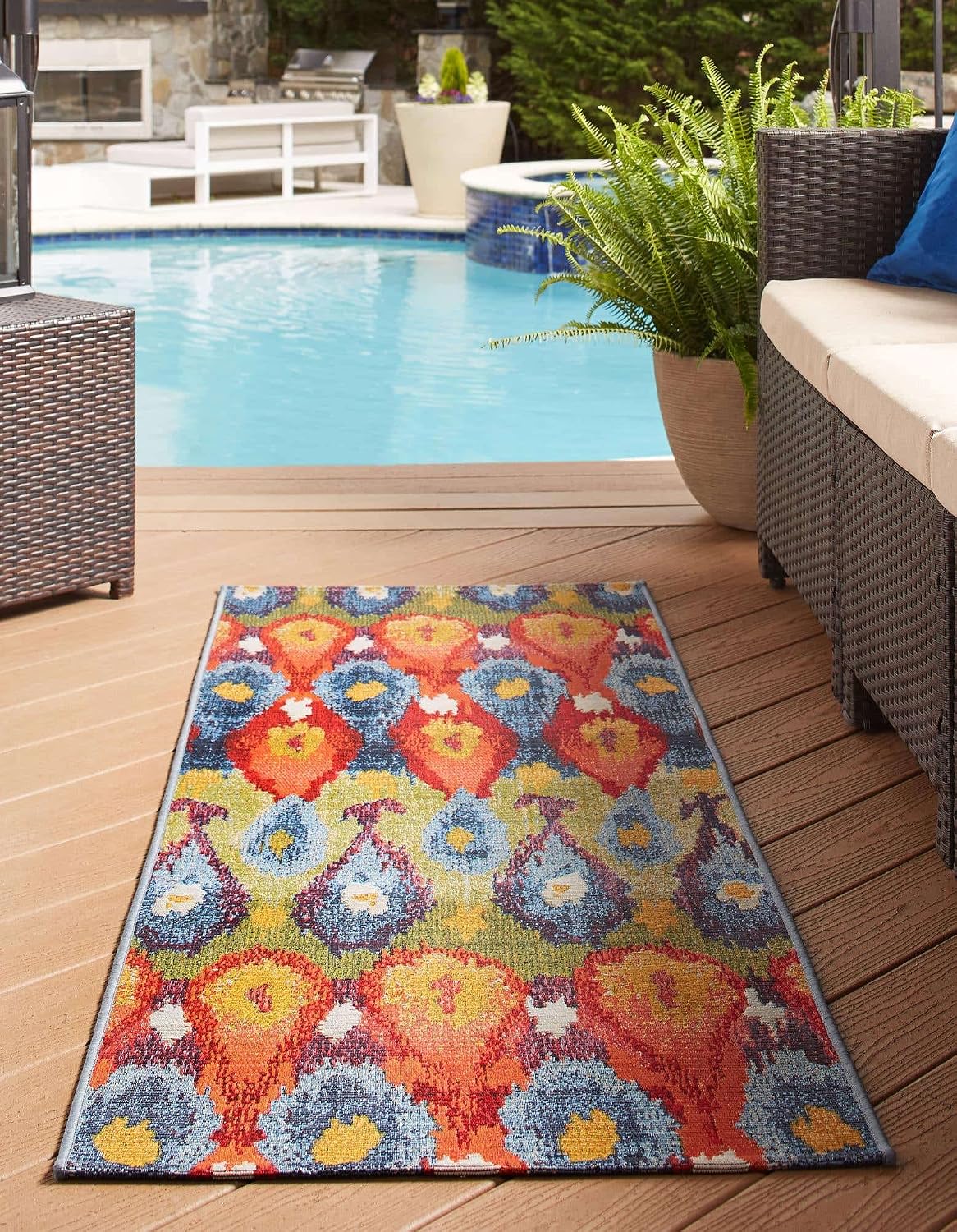 Alfombra área Ikat 2x8ft multi/borgoña
