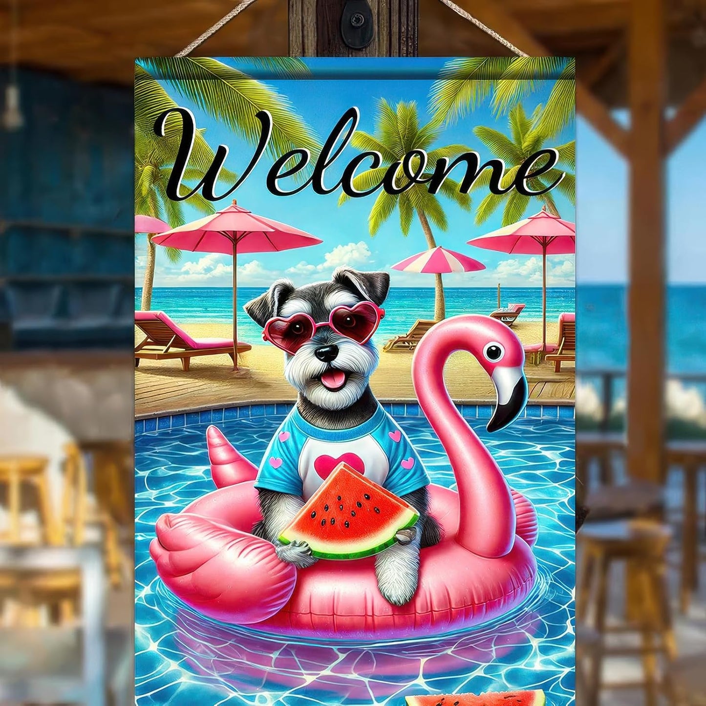 Bandera bienvenida perro schnauzer 12x18pulg