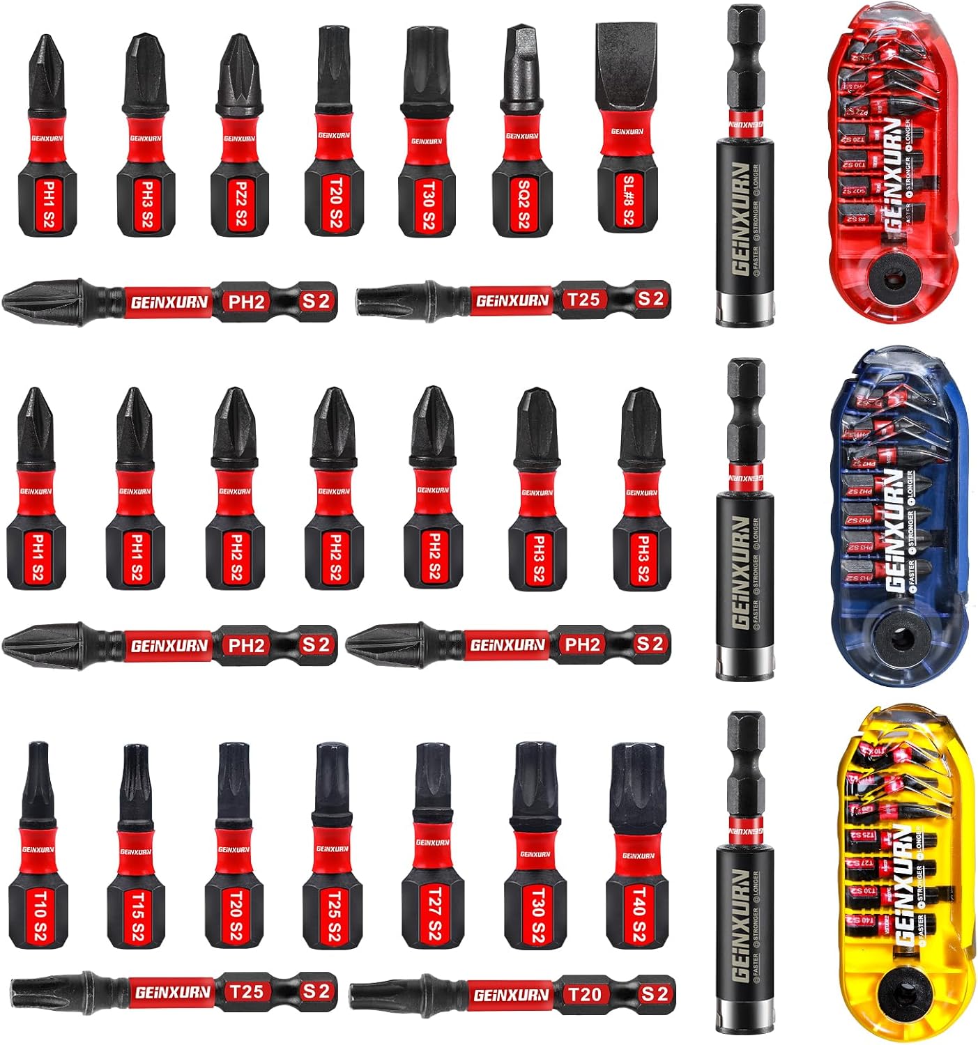 Set 30 Pzas Brocas Impacto Acero S2 Caja Almacenamiento Arcoíris