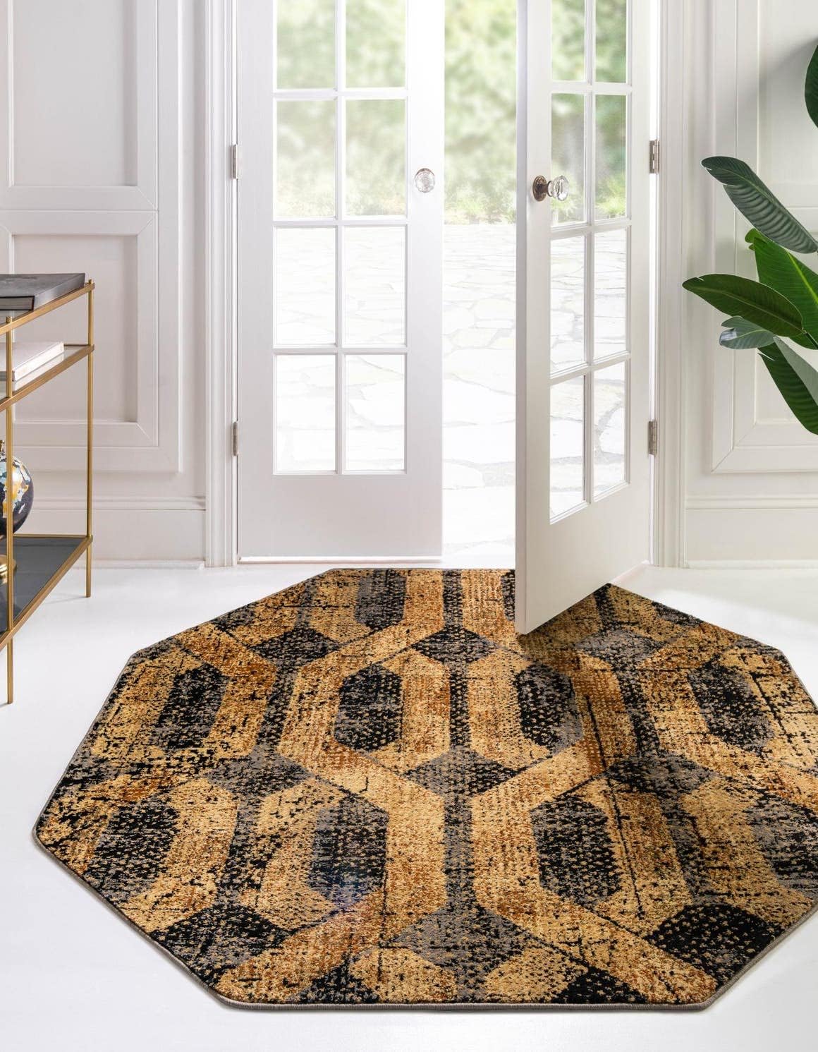 Alfombra octagonal 3x3ft negro gris/marrón claro
