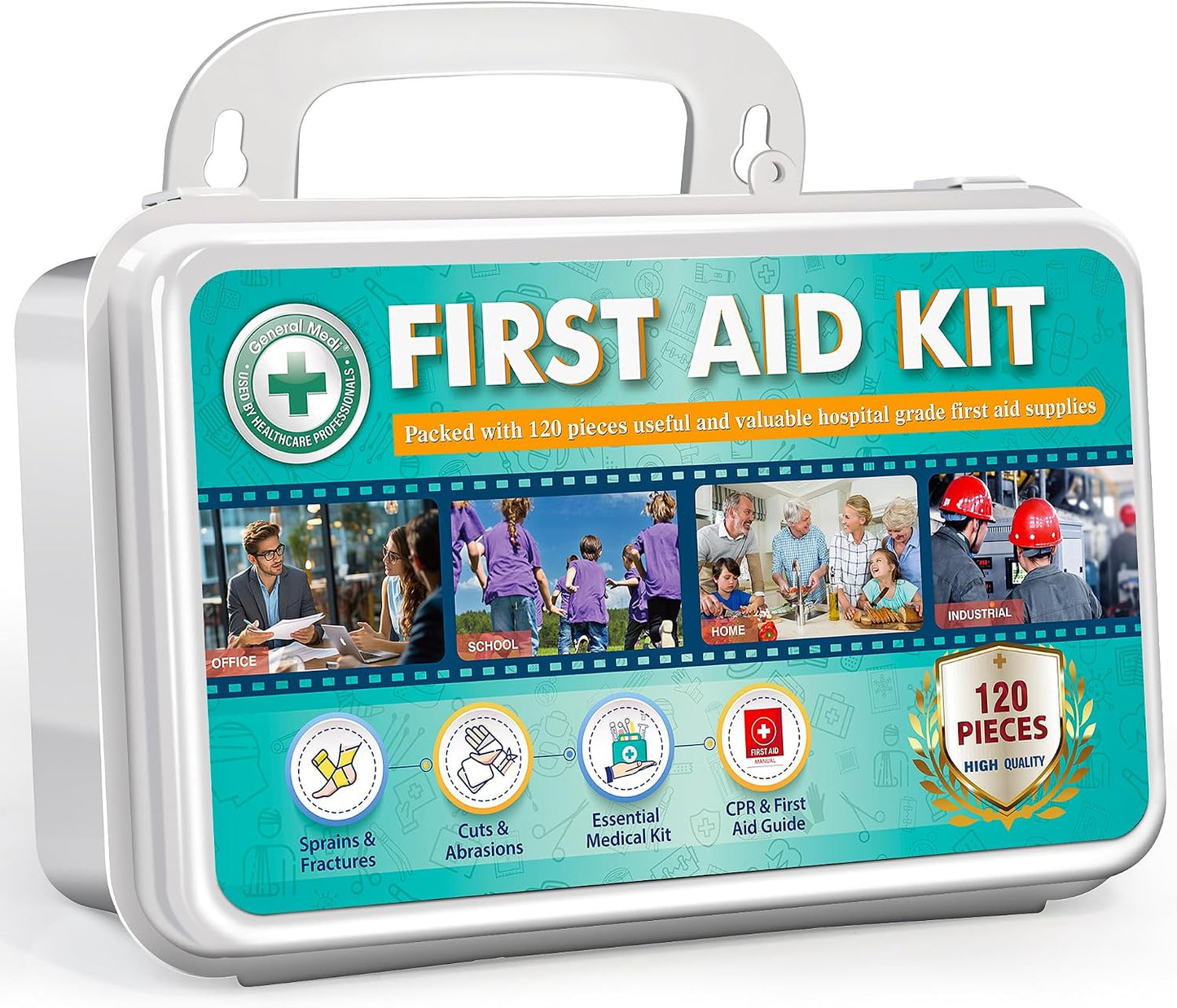 Kit primeros auxilios 120 pzas estuche duro manta emergencia