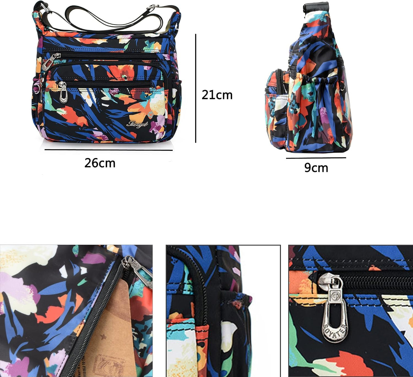 Bolso hombro mujer con bolsillos tipo bandolera nailon