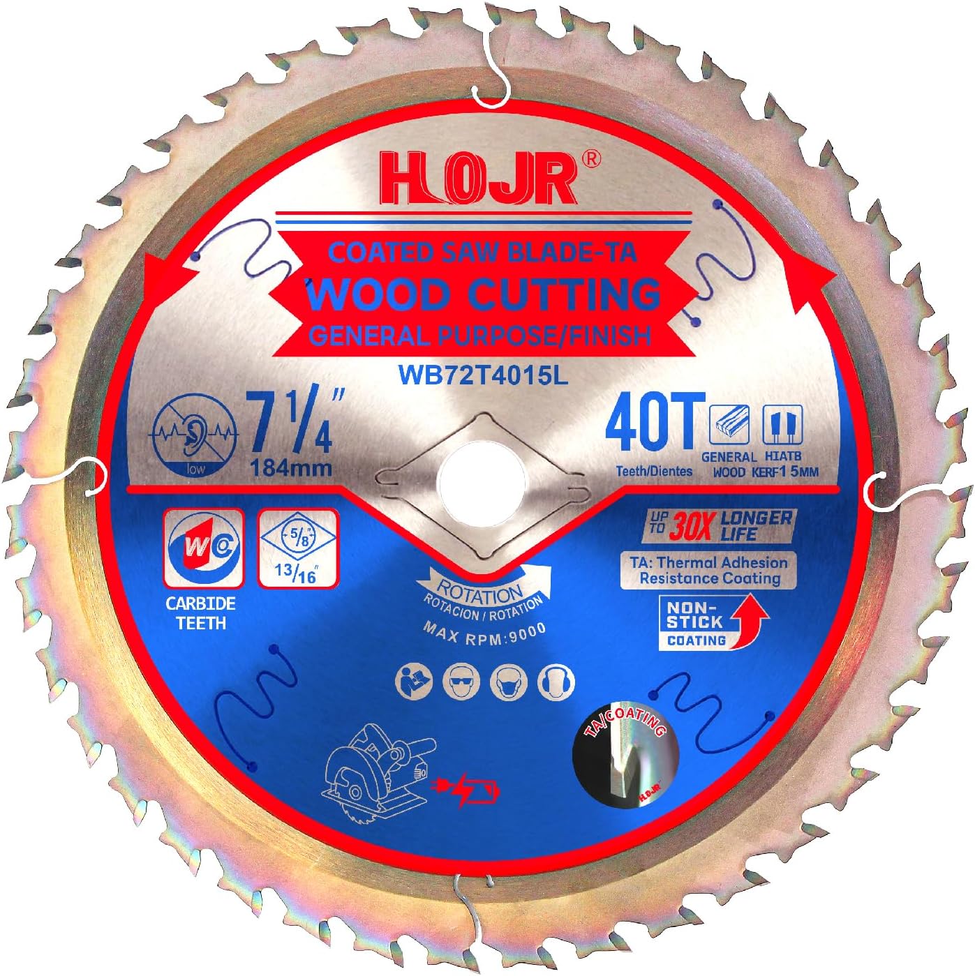 Hoja sierra circular carpintería 7-1/4 40 dientes arbor 5/8