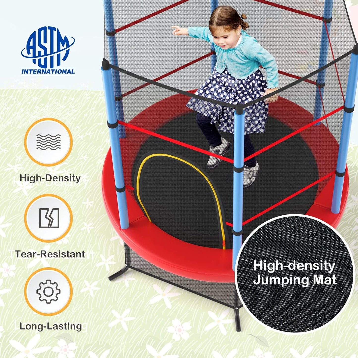 Trampolín 55" para niños con red y cremallera