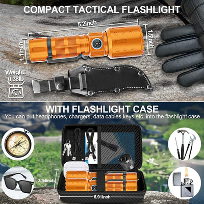 Linterna recargable LED táctico 6 modos impermeable naranja