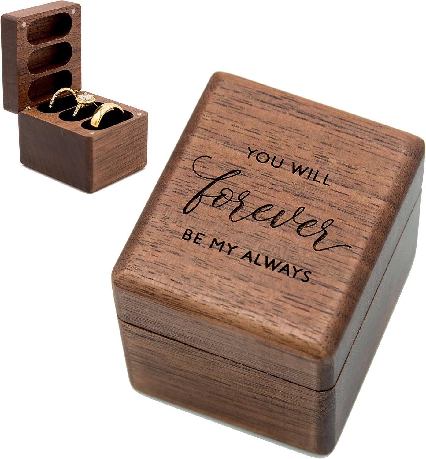 Estuche anillos madera nogal marrón 3 ranuras