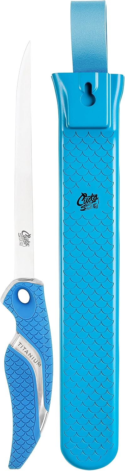 Cuchillo pescado titanio 7pulg antiderrap con funda