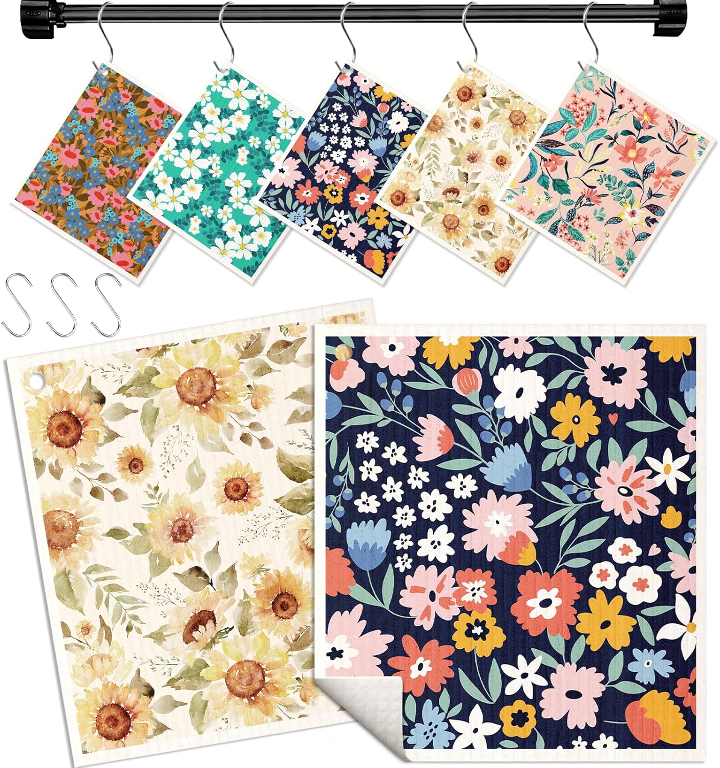 Paños cocina reutilizables con ganchos 5 pzas secado rápido