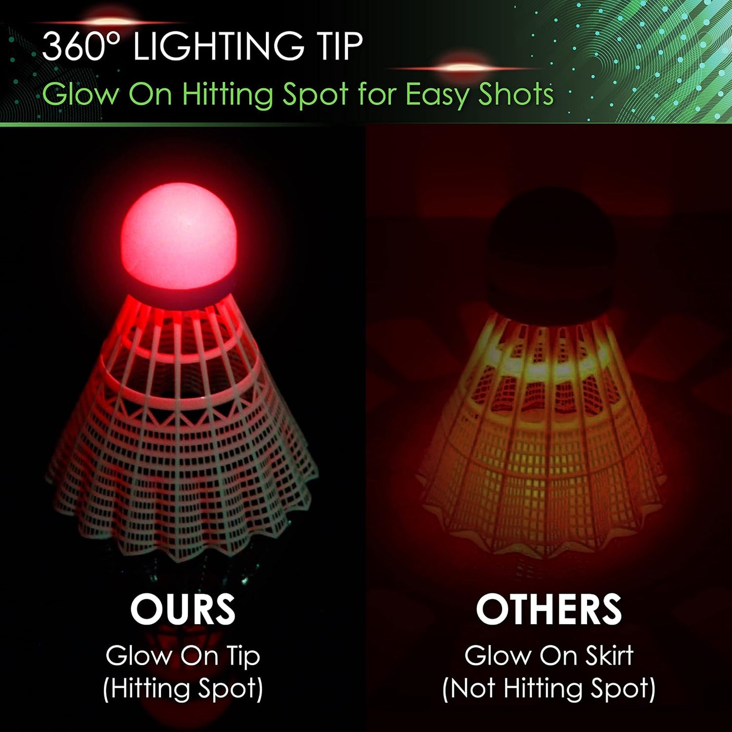 Volantes LED bádminton 4pcs blanco brilla en la oscuridad