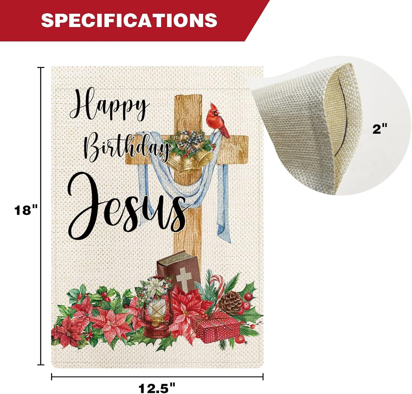 Bandera jardín feliz cumpleaños de Jesús cruz cristiana 12.5x18