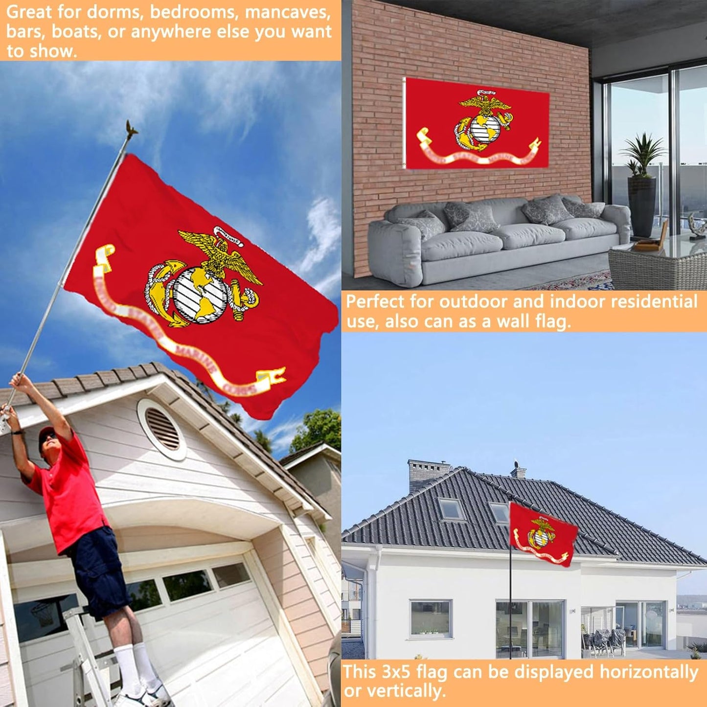 Bandera doble cara Cuerpo Marines 3x5ft exteriores