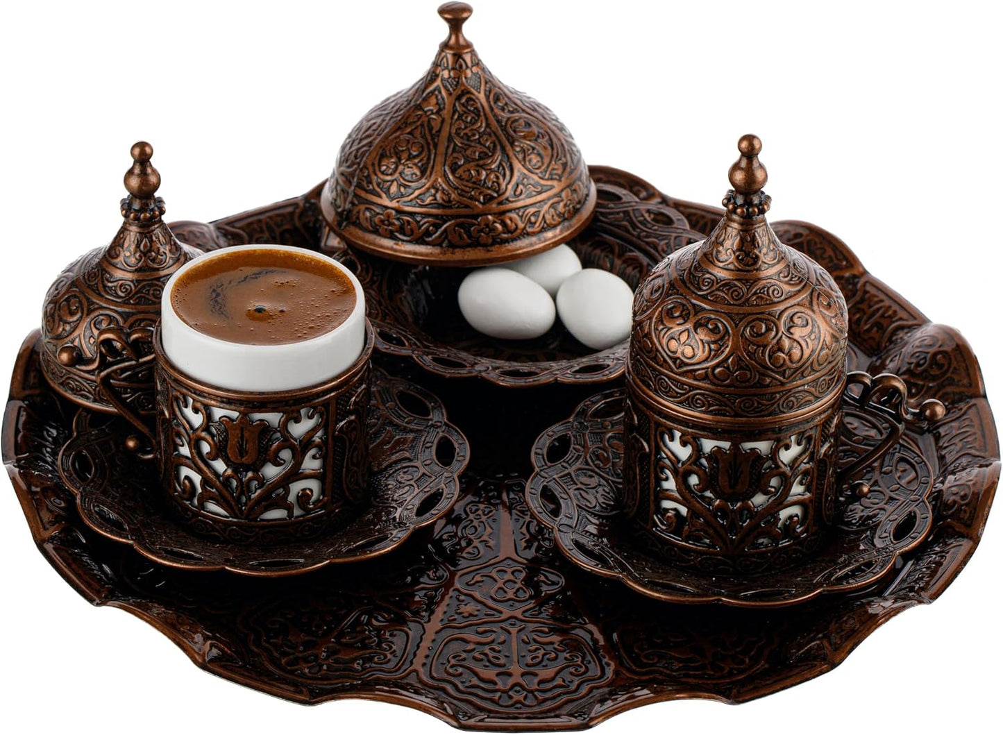Set café turco griego 11 pzas mediano con tazas y bandeja