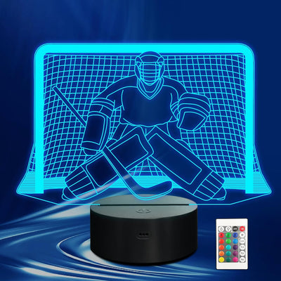 Luz nocturna hockey hielo LED 3D con control remoto para niños